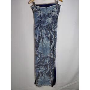 Mia Bella Silk Maxi Dress Blue Floral Sleeveless Size S
